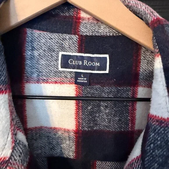 Mens Club Room Button Down Flannel Black Red White Medium Weight Large - Picture 2 of 4